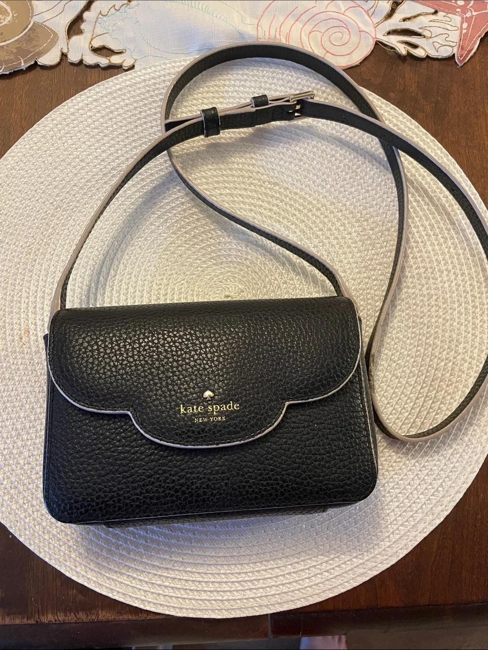 kate spade Black Pebbled Leather Scallop-Edge Crossbody